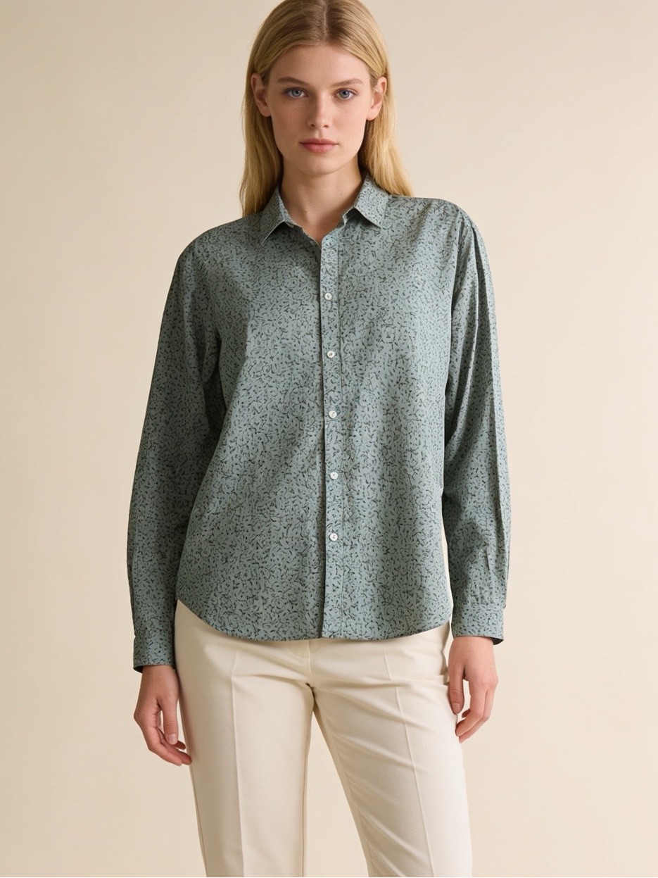 Inc International Concepts Blue Floral Button Front Cotton Shirt Top Medium